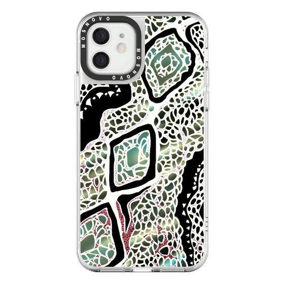 Turquoise Snake Skin Glitter Phone Case - iPhone 12 Case - MOSNOVO
