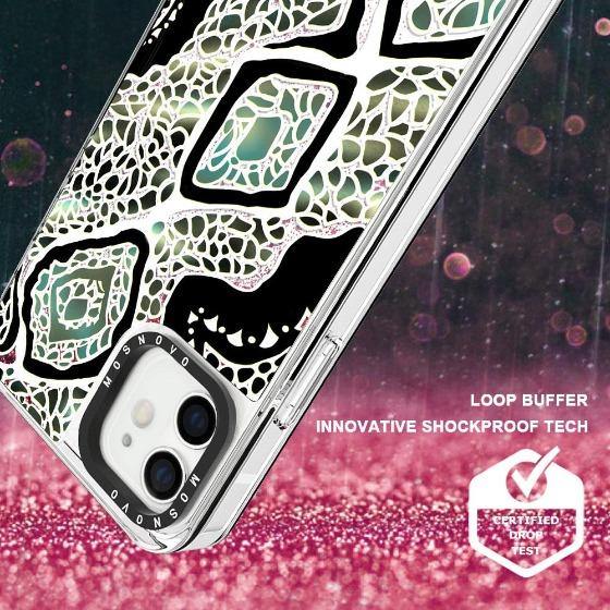 Turquoise Snake Skin Glitter Phone Case - iPhone 12 Mini Case - MOSNOVO