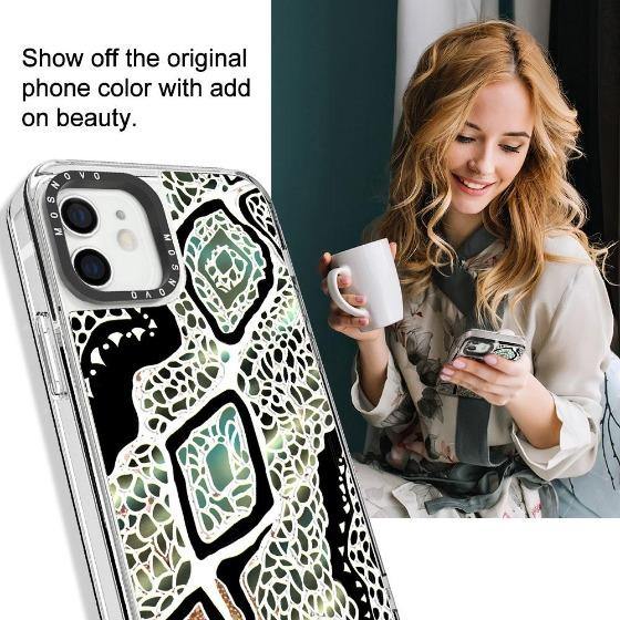 Turquoise Snake Skin Glitter Phone Case - iPhone 12 Mini Case - MOSNOVO