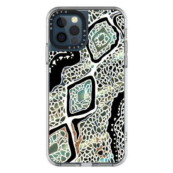 Turquoise Snake Skin Glitter Phone Case - iPhone 12 Pro Max Case - MOSNOVO