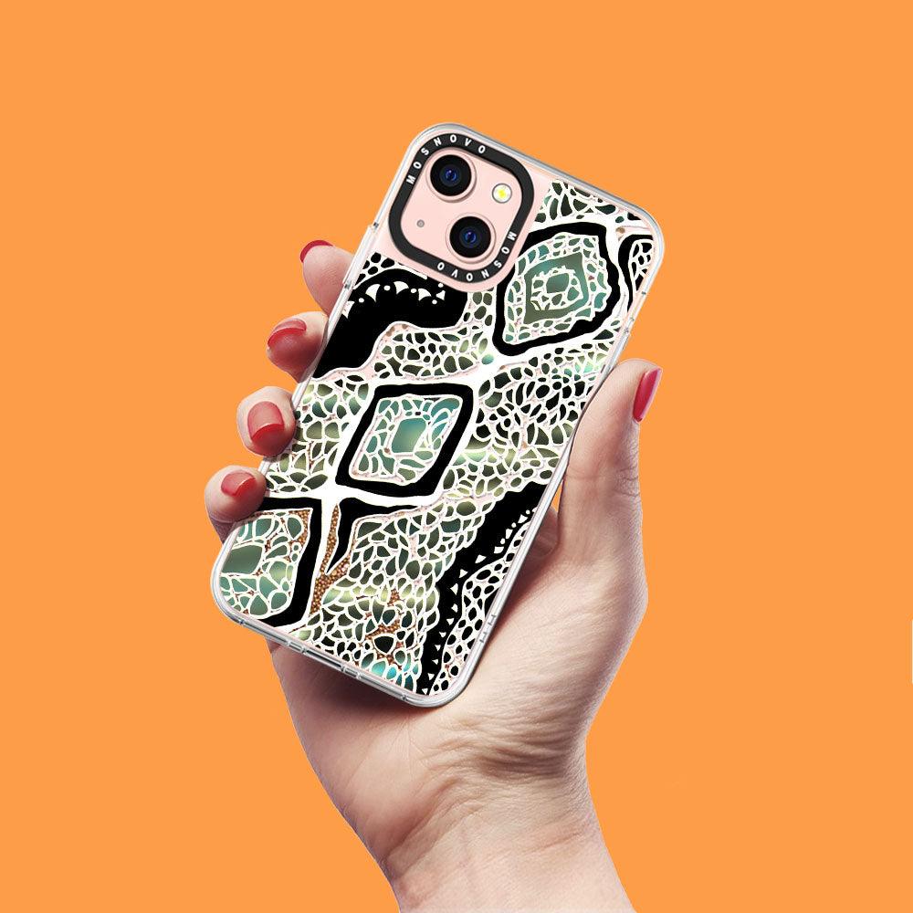Turquoise Snake Skin Glitter Phone Case - iPhone 13 Case - MOSNOVO