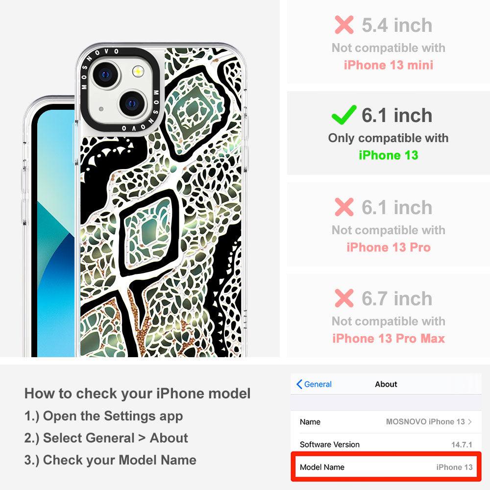 Turquoise Snake Skin Glitter Phone Case - iPhone 13 Case - MOSNOVO