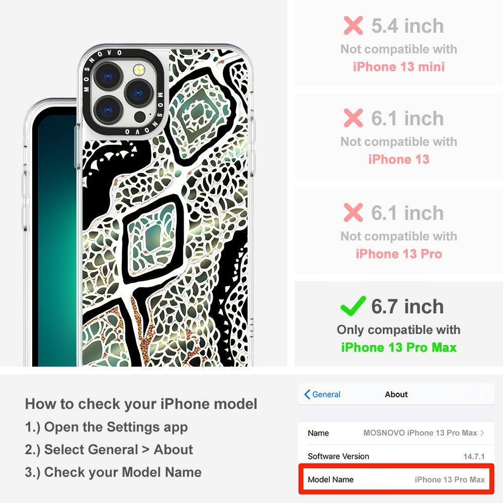 Turquoise Snake Skin Glitter Phone Case - iPhone 13 Pro Max Case - MOSNOVO