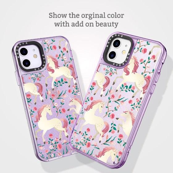 Unicorn with Floral Glitter Phone Case - iPhone 11 Case - MOSNOVO