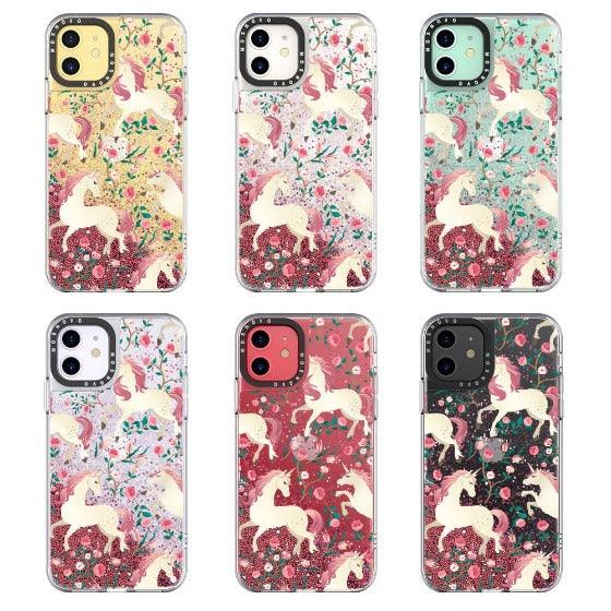 Unicorn with Floral Glitter Phone Case - iPhone 11 Case - MOSNOVO