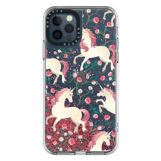Unicorn with Floral Glitter Phone Case - iPhone 12 Pro Case - MOSNOVO