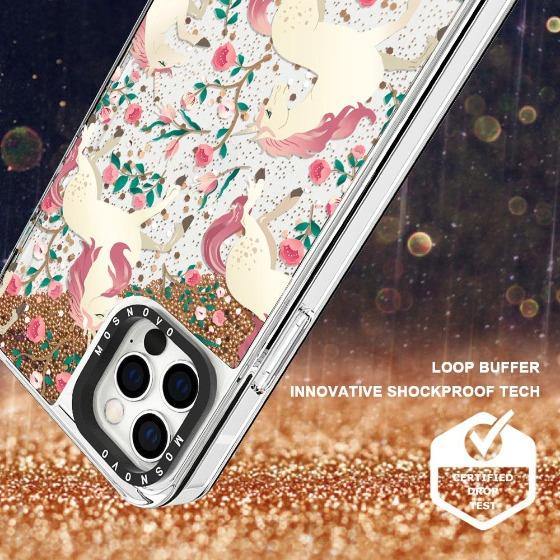 Unicorn with Floral Glitter Phone Case - iPhone 12 Pro Case - MOSNOVO