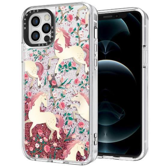 Unicorn with Floral Glitter Phone Case - iPhone 12 Pro Max Case - MOSNOVO