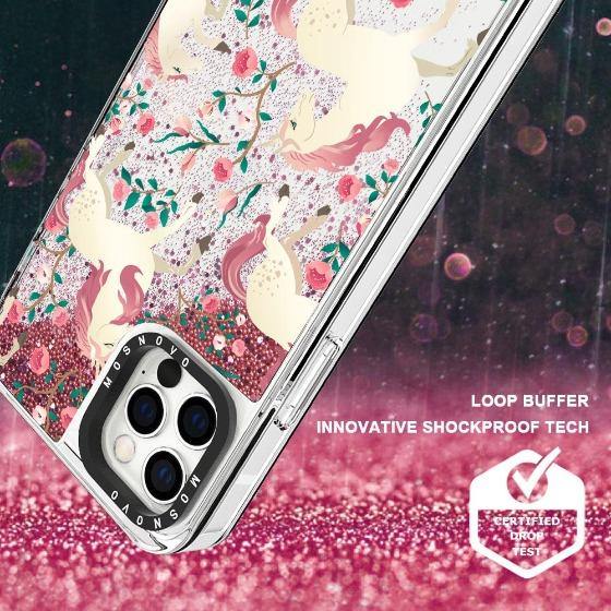 Unicorn with Floral Glitter Phone Case - iPhone 12 Pro Max Case - MOSNOVO