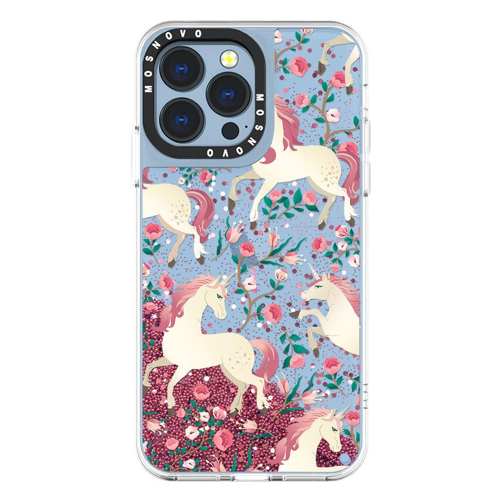 Unicorn with Floral Glitter Phone Case - iPhone 13 Pro Case - MOSNOVO