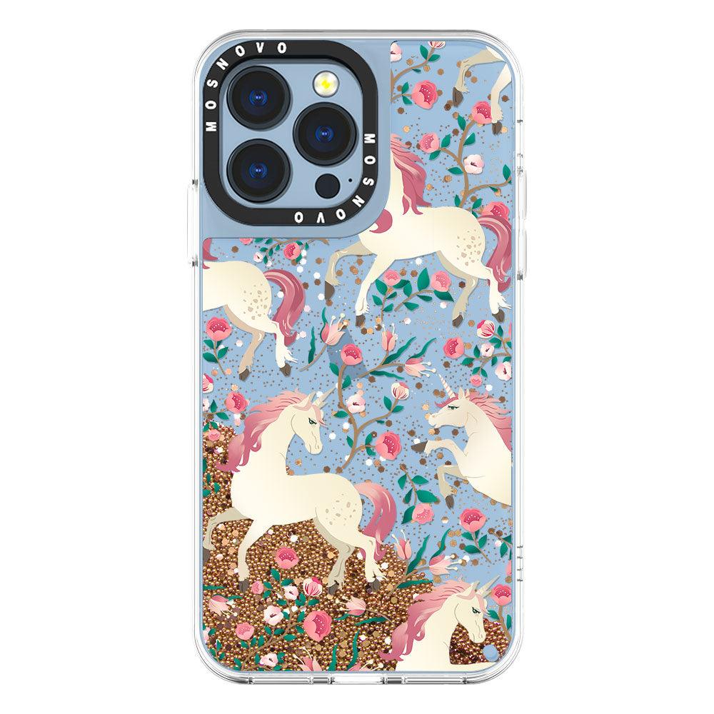 Unicorn with Floral Glitter Phone Case - iPhone 13 Pro Case - MOSNOVO