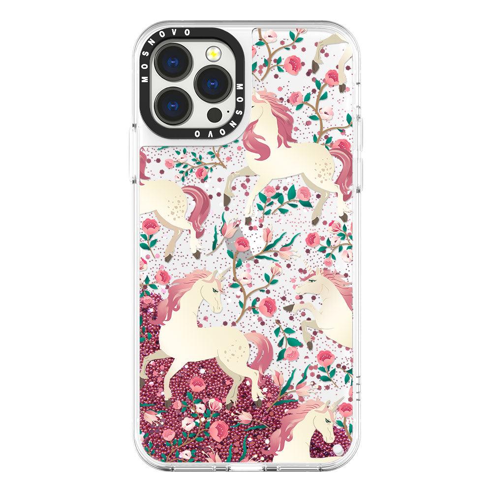 Unicorn with Floral Glitter Phone Case - iPhone 13 Pro Max Case - MOSNOVO