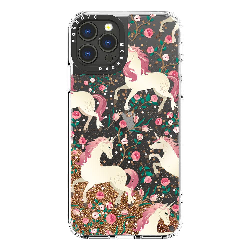 Unicorn with Floral Glitter Phone Case - iPhone 13 Pro Max Case - MOSNOVO