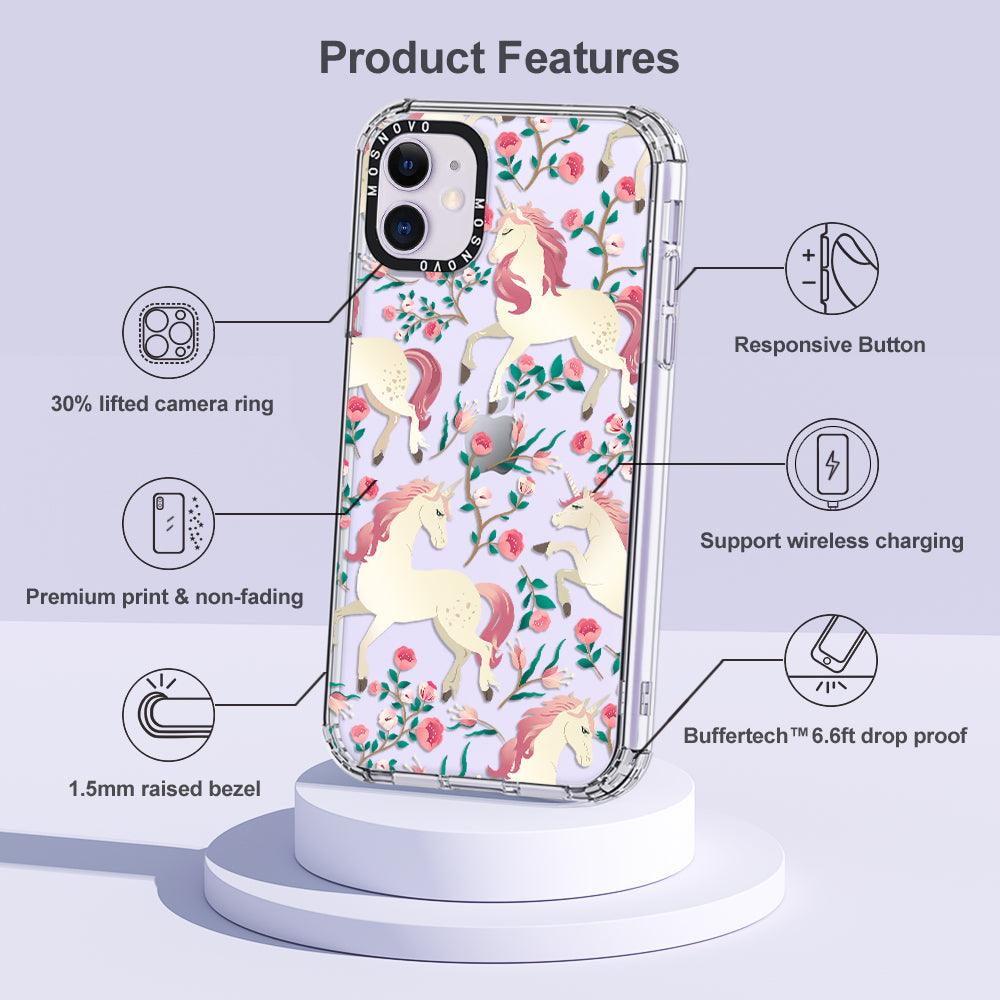 Unicorn with Floral Phone Case - iPhone 11 Case - MOSNOVO