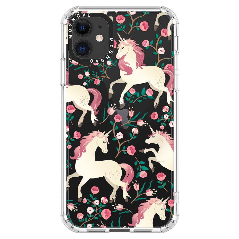 Unicorn with Floral Phone Case - iPhone 11 Case - MOSNOVO