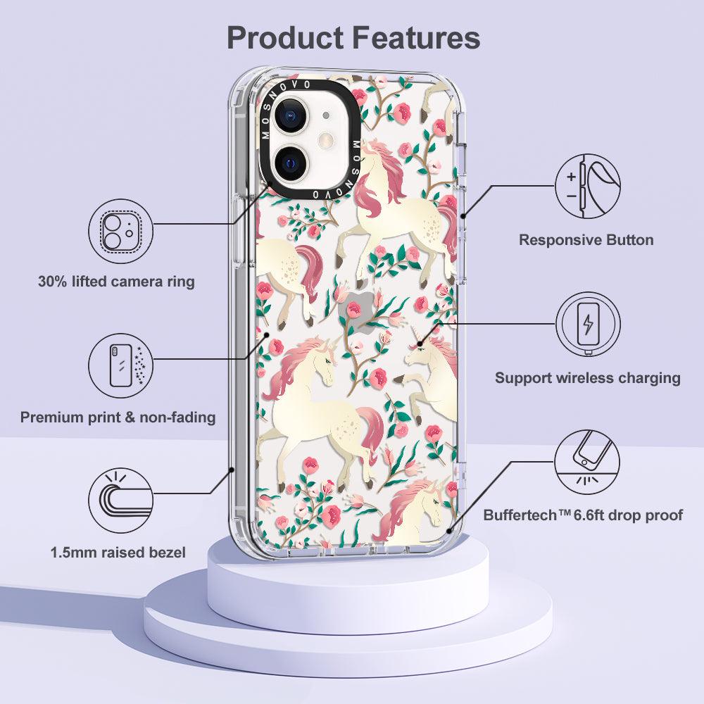 Unicorn with Floral Phone Case - iPhone 12 Case - MOSNOVO