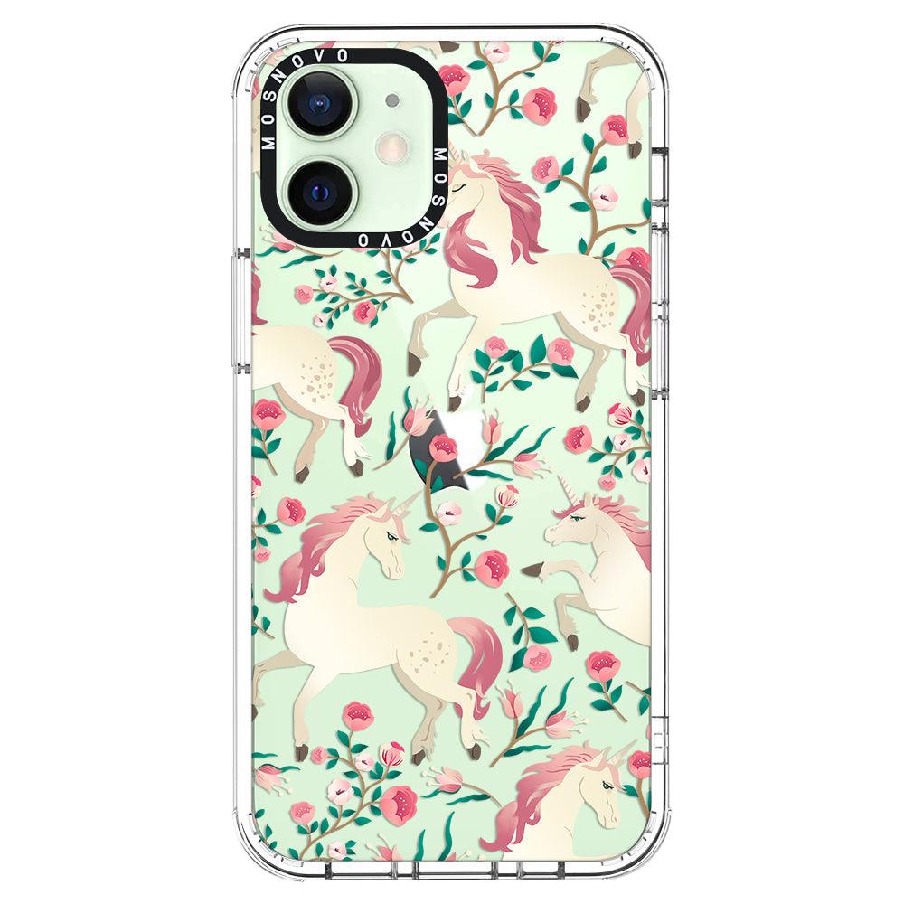 Unicorn with Floral Phone Case - iPhone 12 Case - MOSNOVO