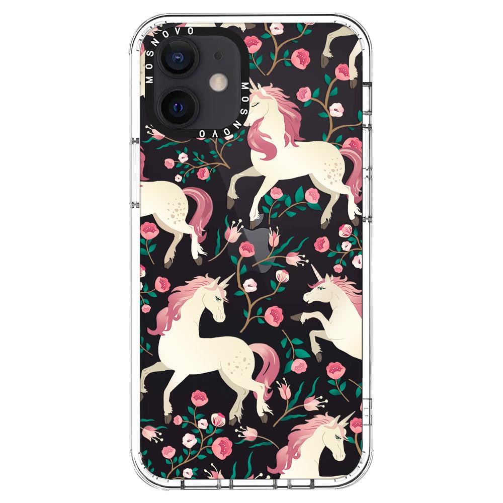 Unicorn with Floral Phone Case - iPhone 12 Mini Case - MOSNOVO