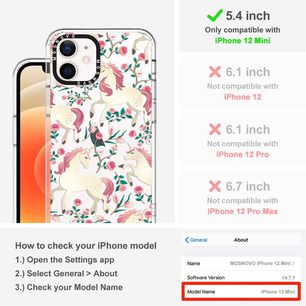 Unicorn with Floral Phone Case - iPhone 12 Mini Case - MOSNOVO