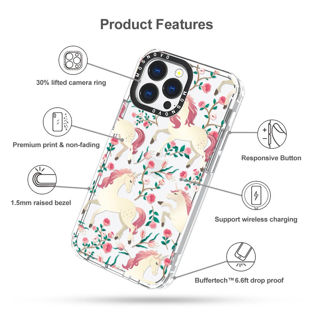 Unicorn with Floral Phone Case - iPhone 13 Pro Case - MOSNOVO