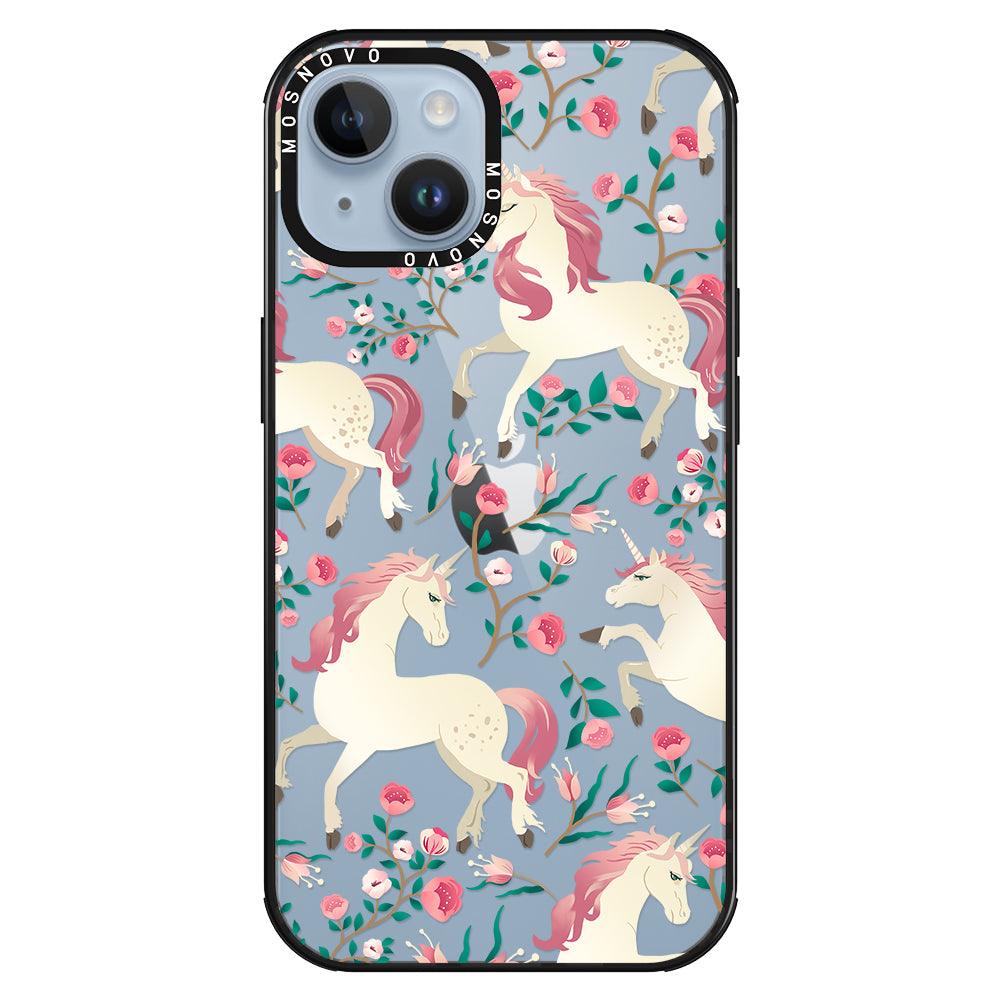 Unicorn with Floral Phone Case - iPhone 14 Case - MOSNOVO