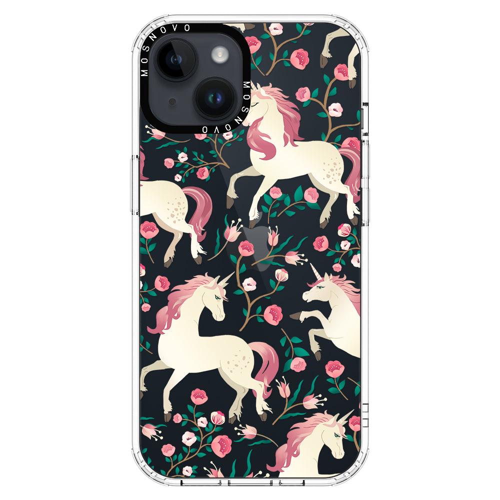 Unicorn with Floral Phone Case - iPhone 14 Case - MOSNOVO