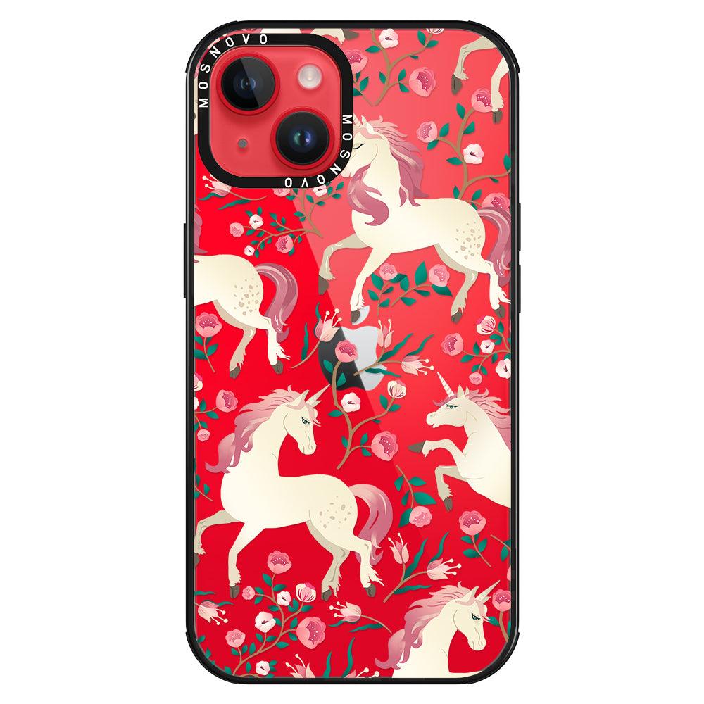 Unicorn with Floral Phone Case - iPhone 14 Plus Case - MOSNOVO