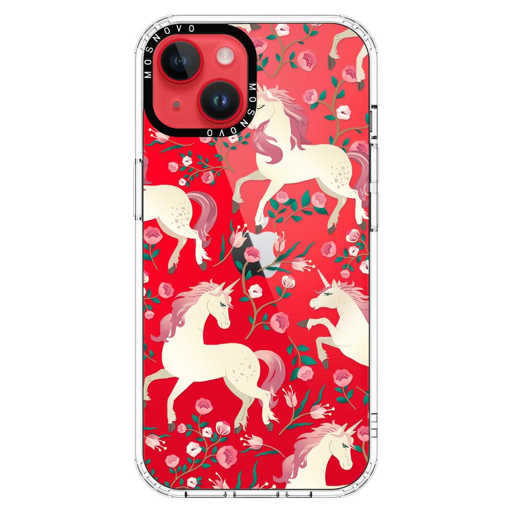 Unicorn with Floral Phone Case - iPhone 14 Plus Case - MOSNOVO