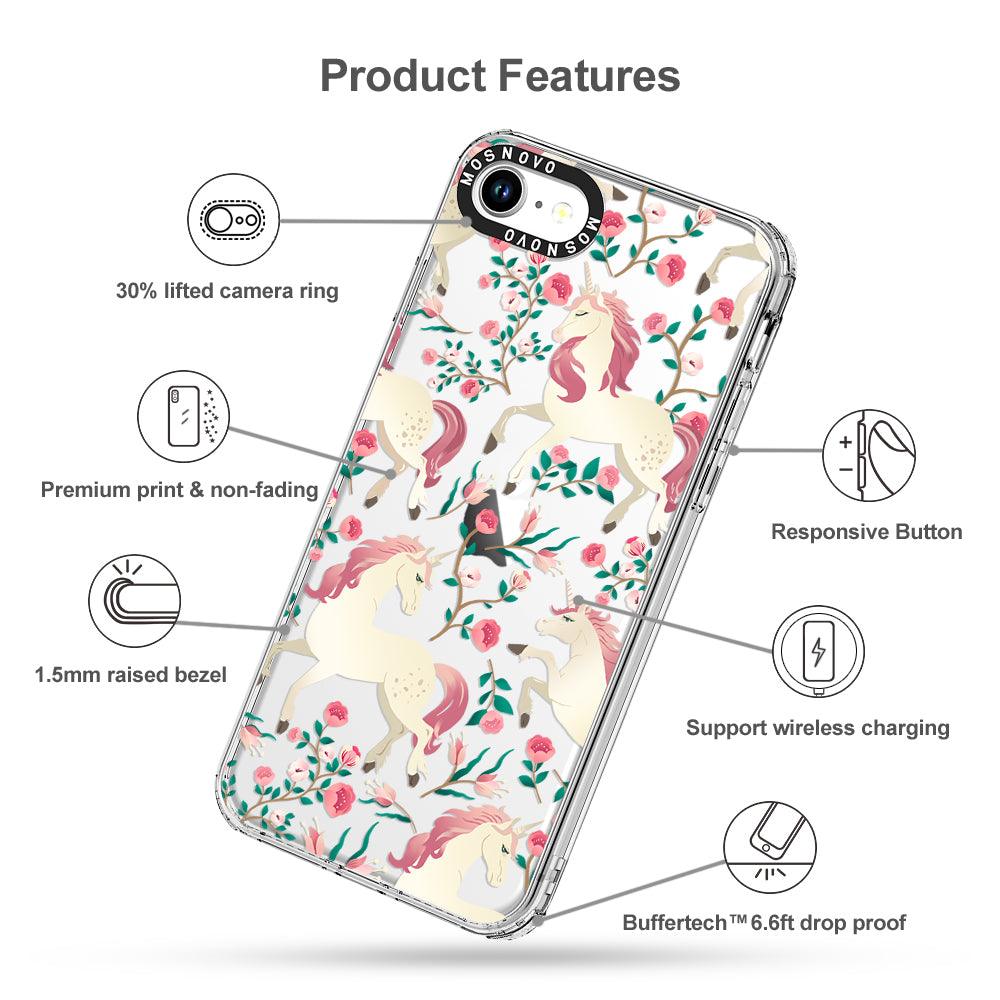 Unicorn with Floral Phone Case - iPhone 8 Case - MOSNOVO