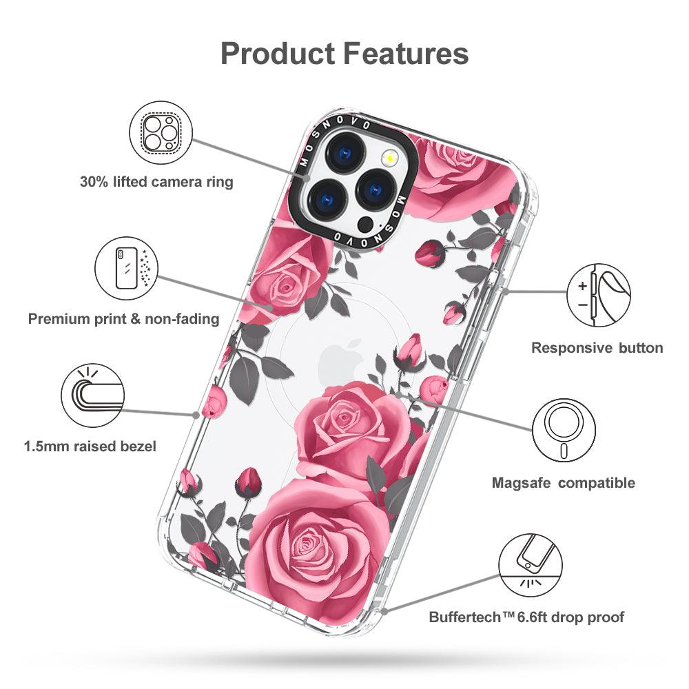 Viva Magenta Flower Phone Case - iPhone 13 Pro Max Case Clear With Magsafe