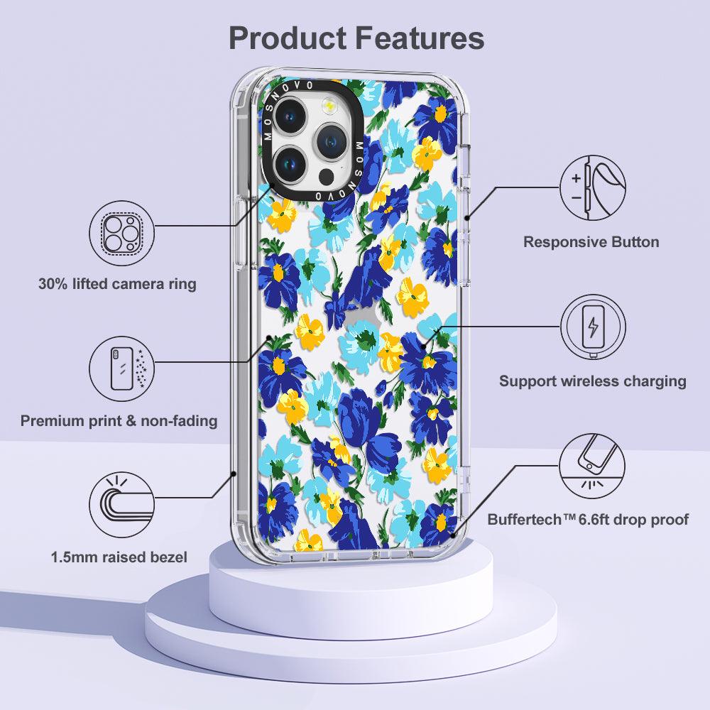 Vintage Blue Floral Phone Case - iPhone 12 Pro Case - MOSNOVO