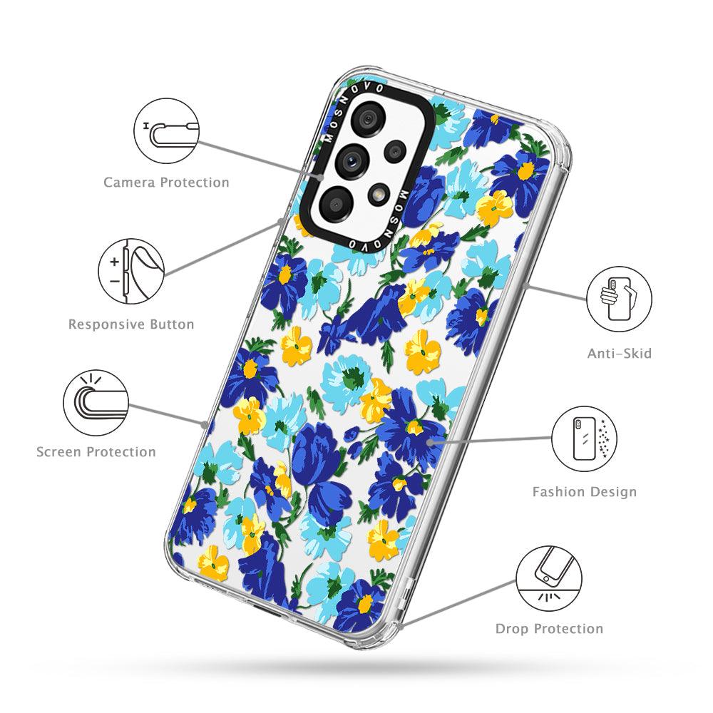Vintage Blue Floral Phone Case - Samsung Galaxy A53 Case - MOSNOVO