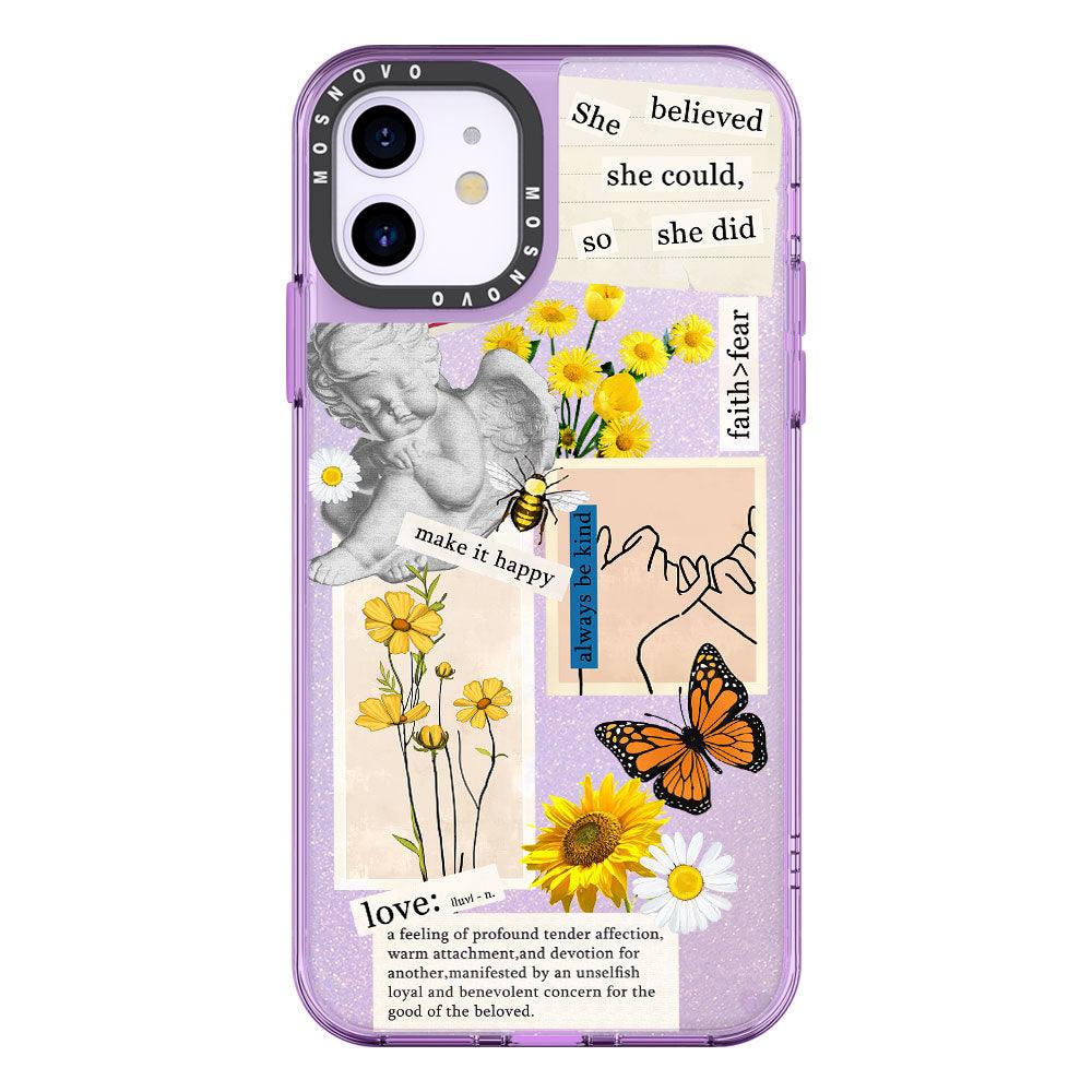 Vintage Collage Sunflower Butterfly Glitter Phone Case - iPhone 11 Case - MOSNOVO