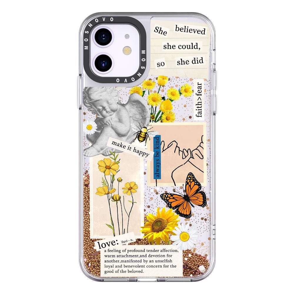 Vintage Collage Sunflower Butterfly Glitter Phone Case - iPhone 11 Case - MOSNOVO