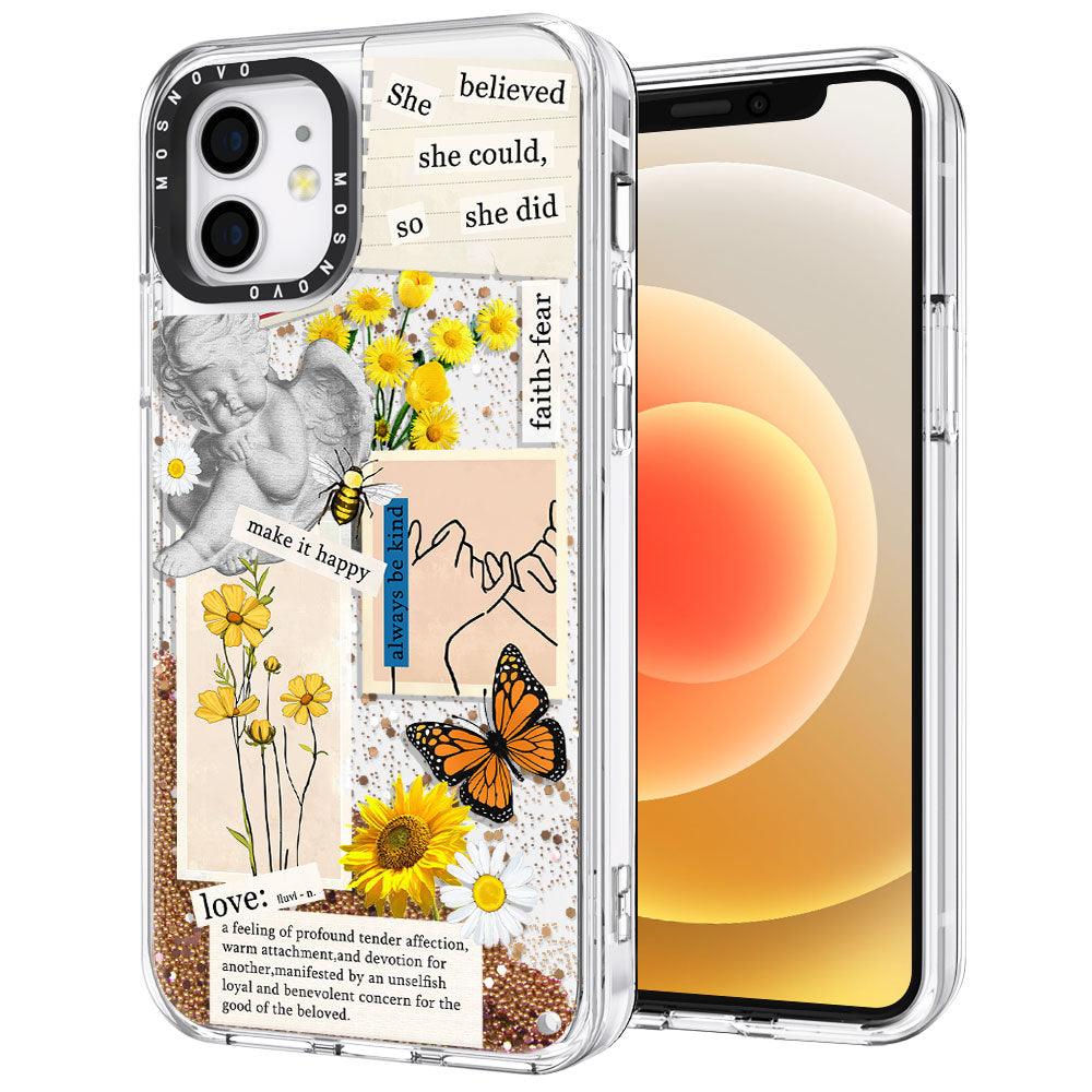 Vintage Collage Sunflower Butterfly Glitter Phone Case - iPhone 12 Case - MOSNOVO