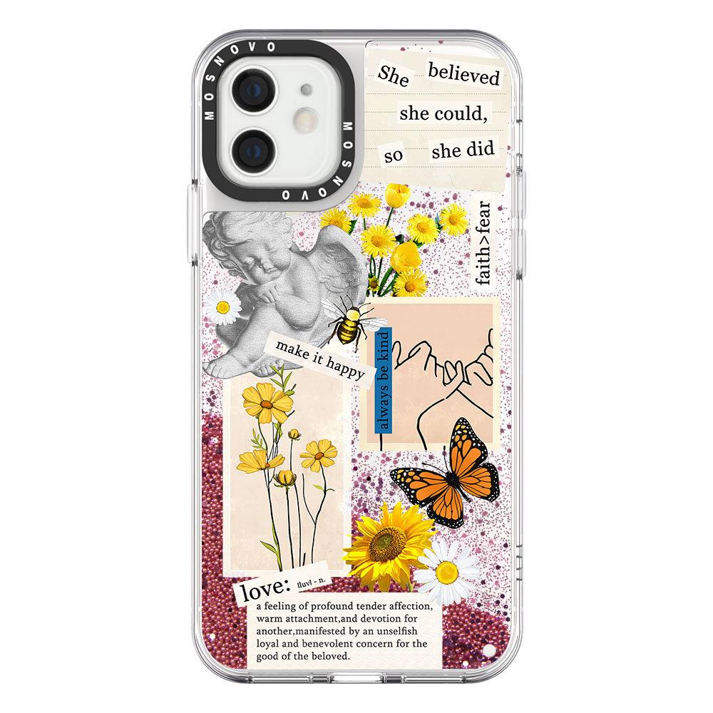 Vintage Collage Sunflower Butterfly Glitter Phone Case - iPhone 12 Mini Case - MOSNOVO