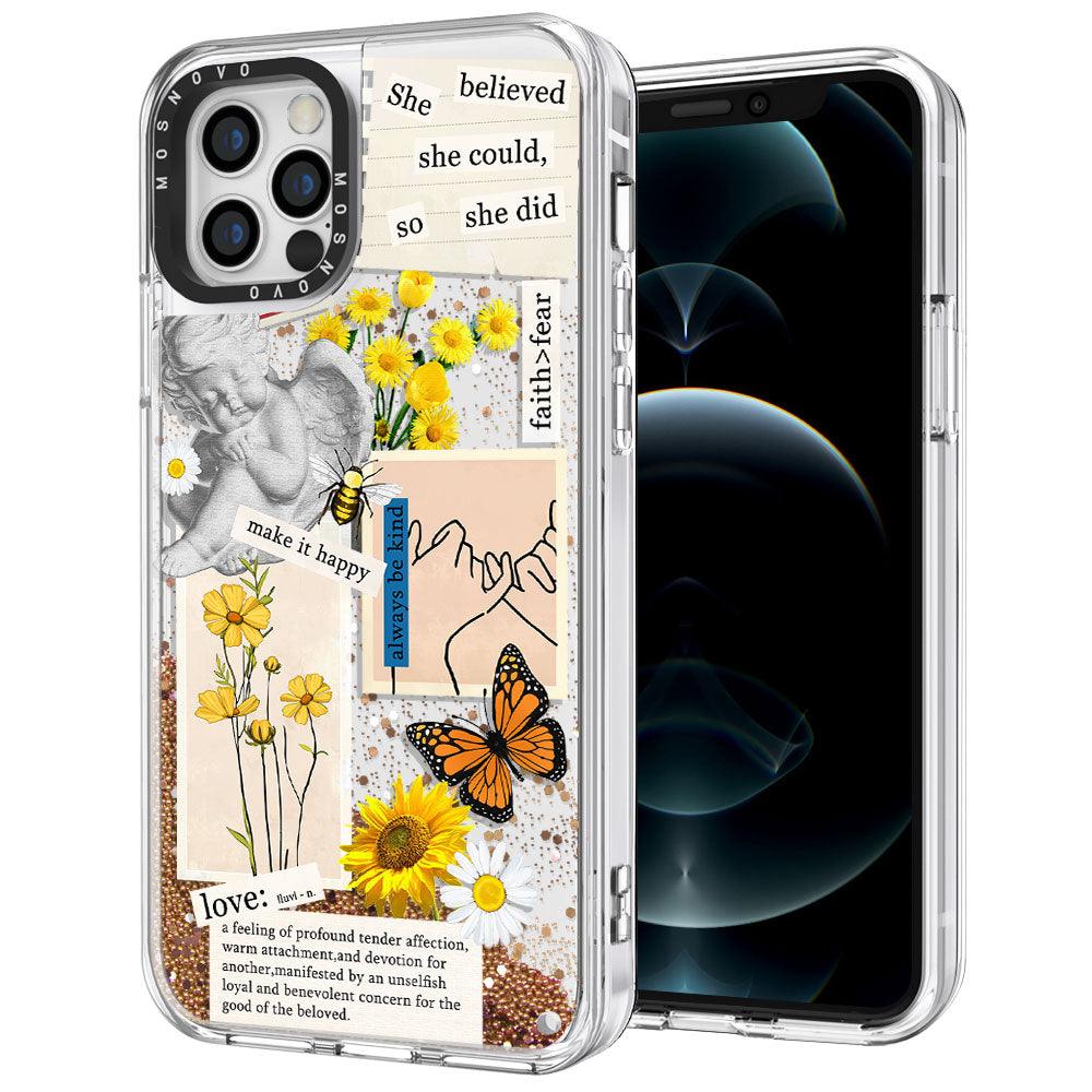 Vintage Collage Sunflower Butterfly Glitter Phone Case - iPhone 12 Pro Case - MOSNOVO