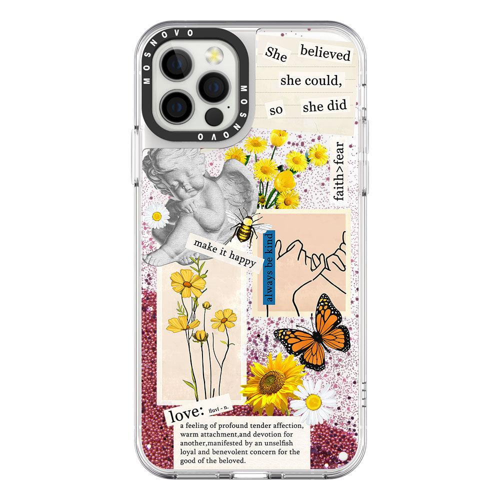 Vintage Collage Sunflower Butterfly Glitter Phone Case - iPhone 12 Pro Max Case - MOSNOVO