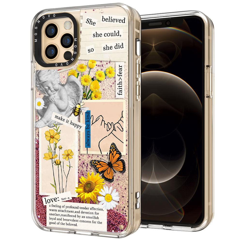 Vintage Collage Sunflower Butterfly Glitter Phone Case - iPhone 12 Pro Max Case - MOSNOVO