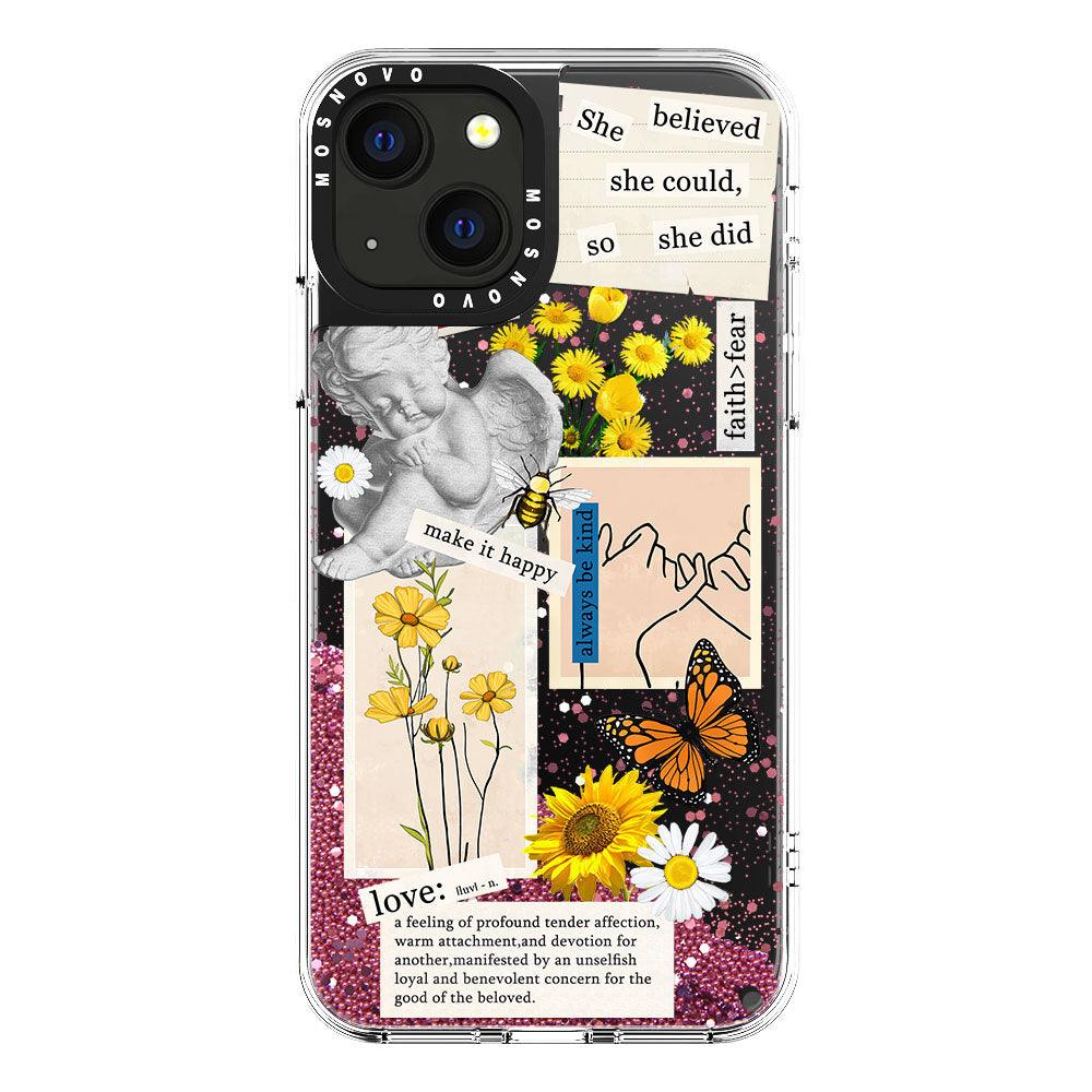 Vintage Collage Sunflower Butterfly Glitter Phone Case - iPhone 13 Case - MOSNOVO