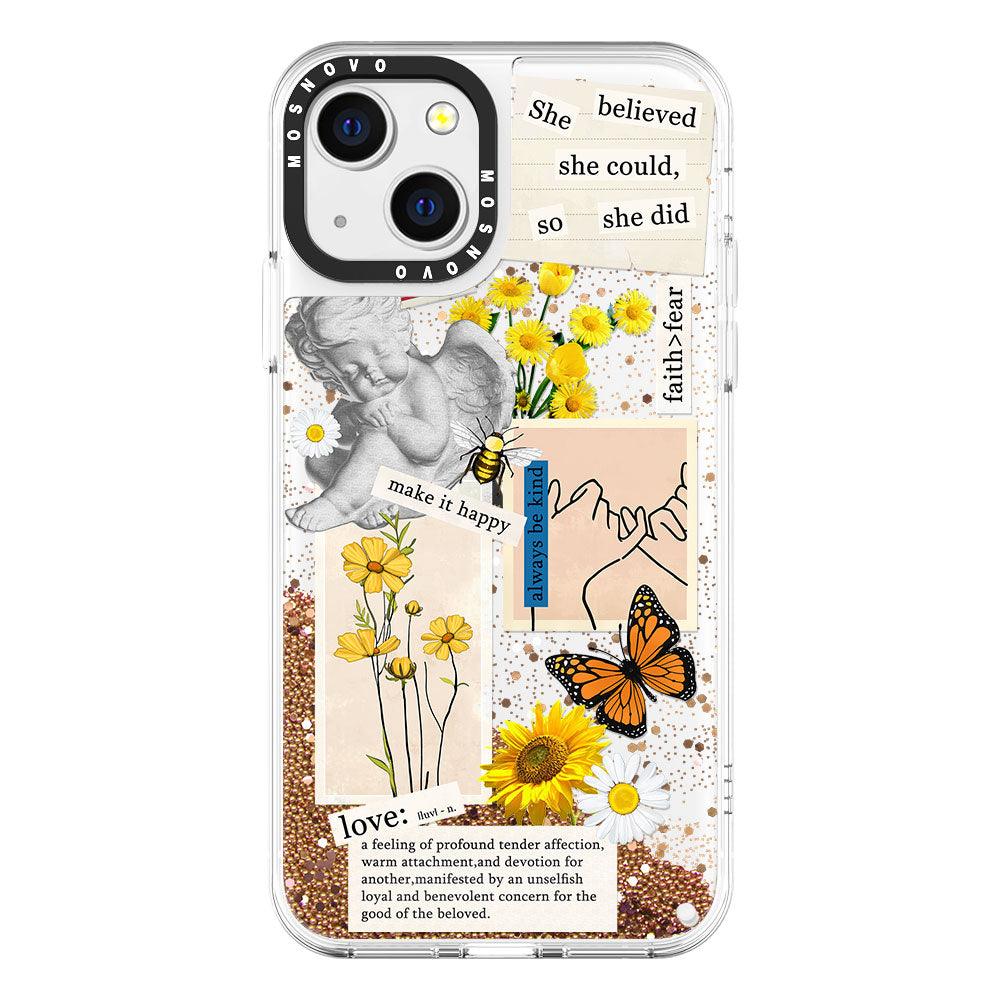 Vintage Collage Sunflower Butterfly Glitter Phone Case - iPhone 13 Case - MOSNOVO