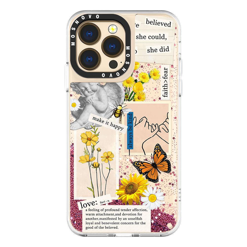 Vintage Collage Sunflower Butterfly Glitter Phone Case - iPhone 13 Pro Case - MOSNOVO