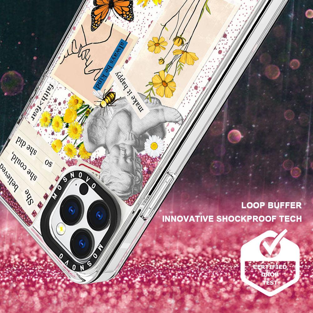 Vintage Collage Sunflower Butterfly Glitter Phone Case - iPhone 13 Pro Max Case - MOSNOVO