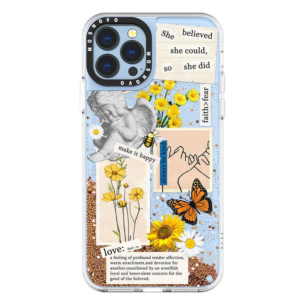 Vintage Collage Sunflower Butterfly Glitter Phone Case - iPhone 13 Pro Max Case - MOSNOVO