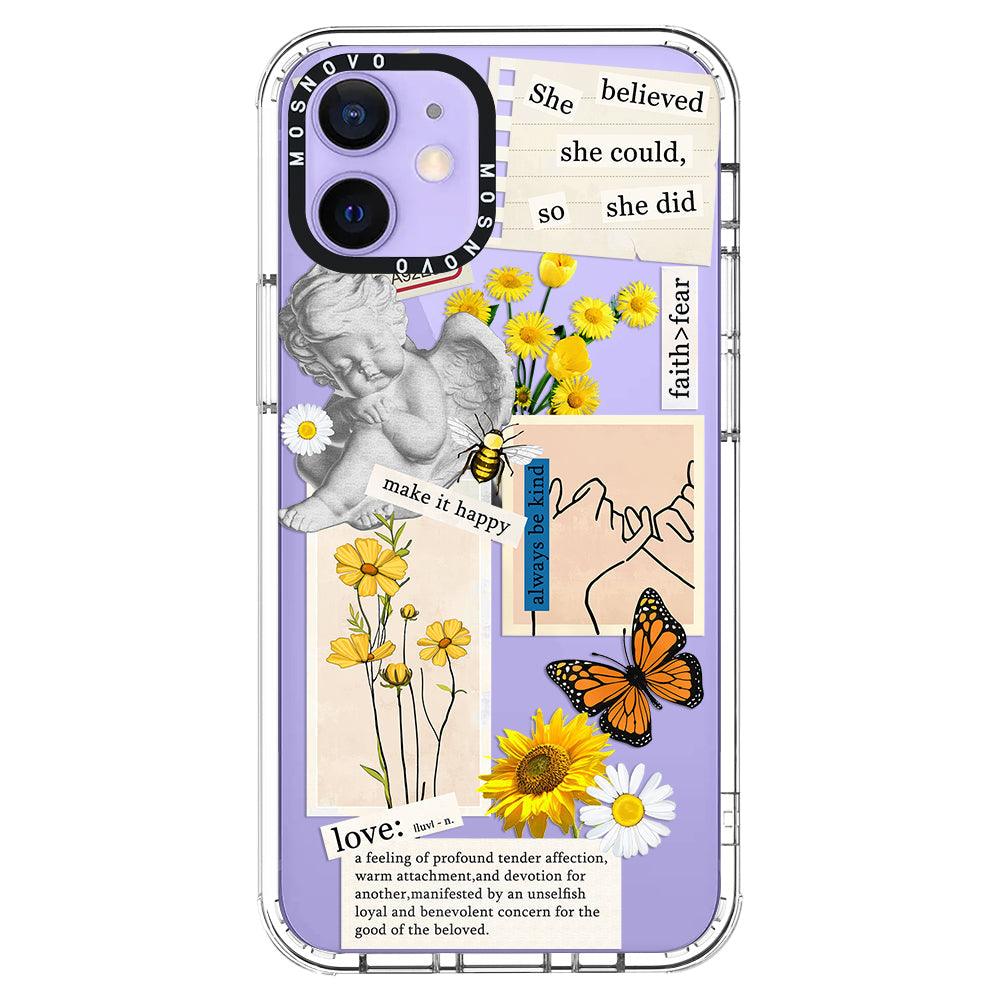 Vintage Collage Sunflower Butterfly Phone Case - iPhone 12 Case - MOSNOVO