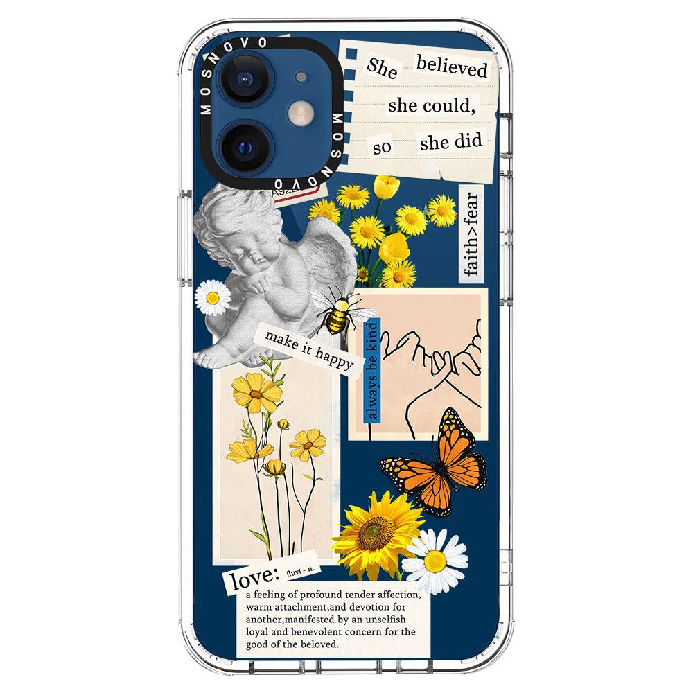 Vintage Collage Sunflower Butterfly Phone Case - iPhone 12 Case - MOSNOVO