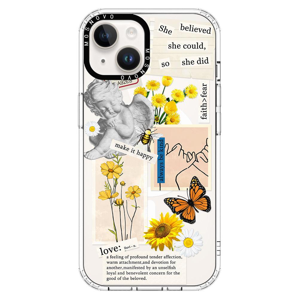 Vintage Collage Sunflower Butterfly Phone Case - iPhone 14 Plus Case - MOSNOVO
