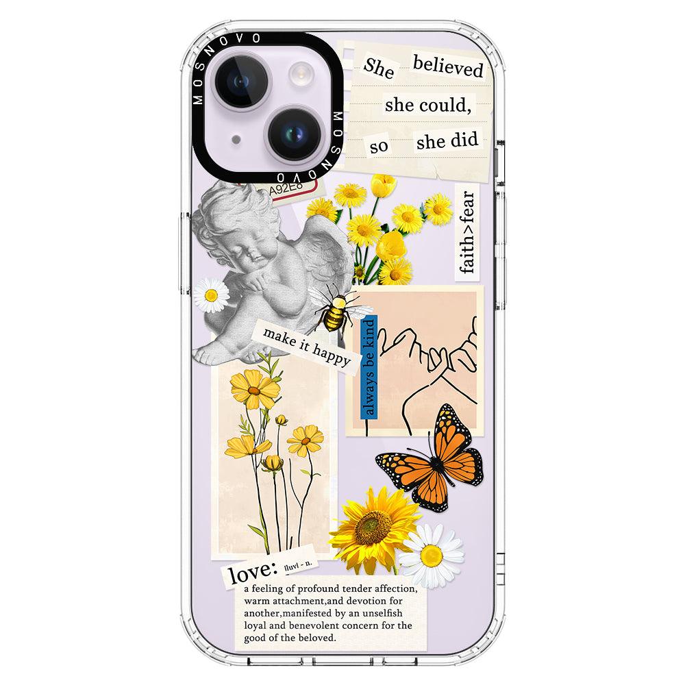 Vintage Collage Sunflower Butterfly Phone Case - iPhone 14 Plus Case - MOSNOVO
