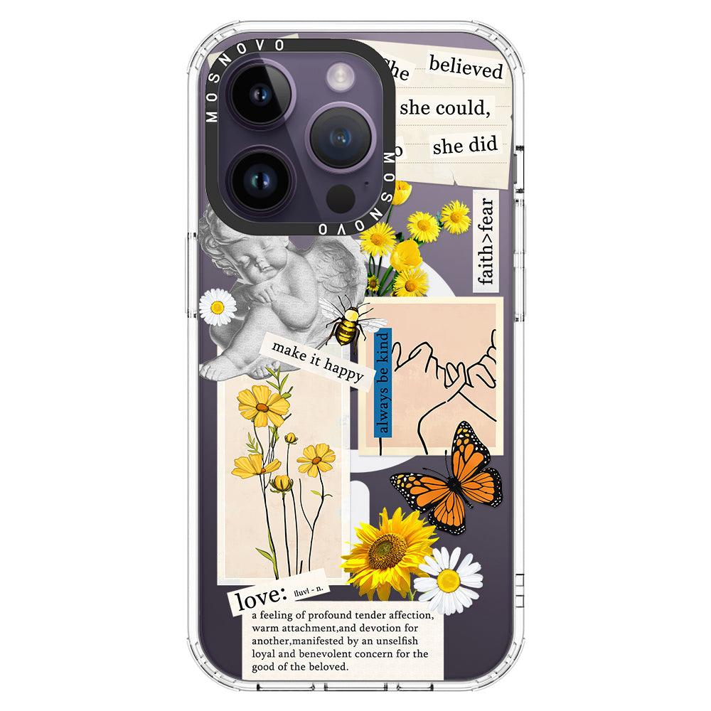 Vintage Collage Sunflower Butterfly Phone Case - iPhone 14 Pro Case - MOSNOVO
