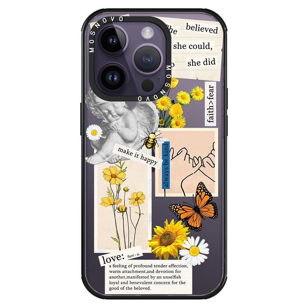 Vintage Collage Sunflower Butterfly Phone Case - iPhone 14 Pro Case - MOSNOVO